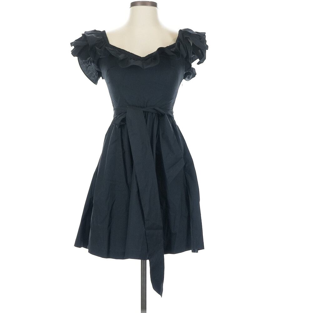 Hill House Home Ana Ruffle Belted Mini A Line Dress Size XS Black New NWT